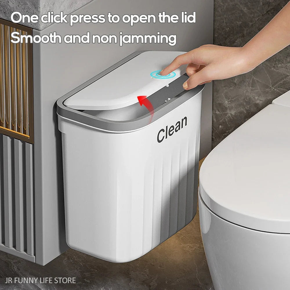 12L Wall-Mounted Press Trash Can – Bathroom & Kitchen Garbage Bin with Lid for Recycling and Waste