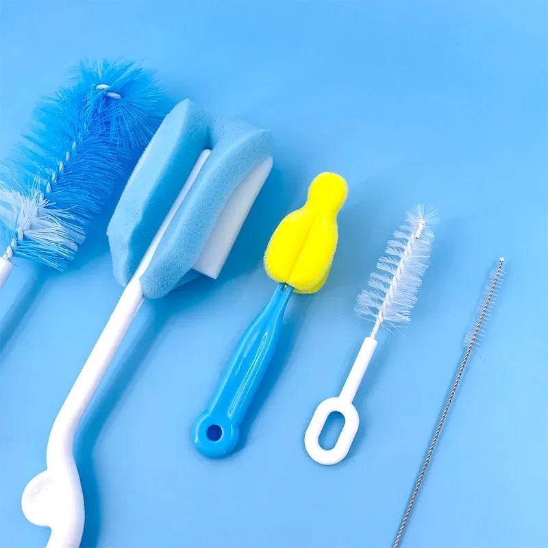 5-Piece Baby Bottle Brush Set 360° Rotating Nipple, Pacifier & Cup Cleaner with Soft Food-Grade Bristles