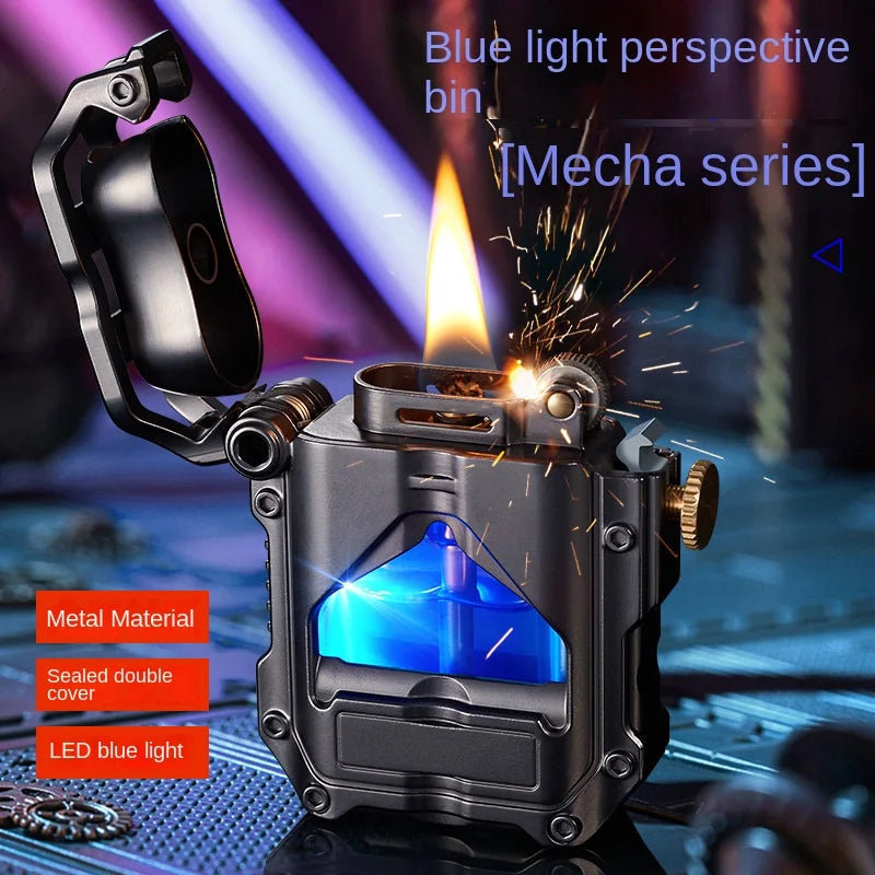 Metal Punk Windproof Kerosene Lighter – Transparent Fuel Tank Creative Flint Lighter