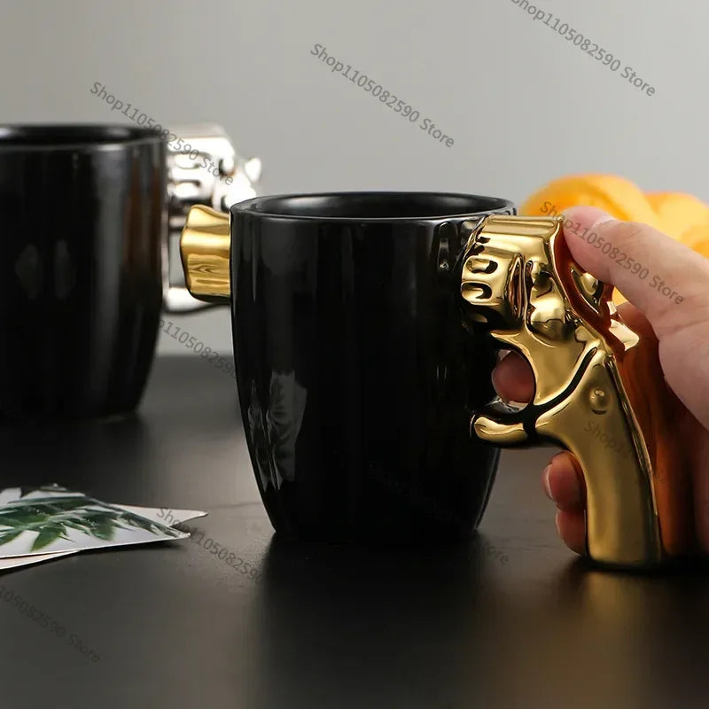 Revolver Handle Ceramic Coffee Mug  350ml Novelty Cup for Coffee, Tea & Milk