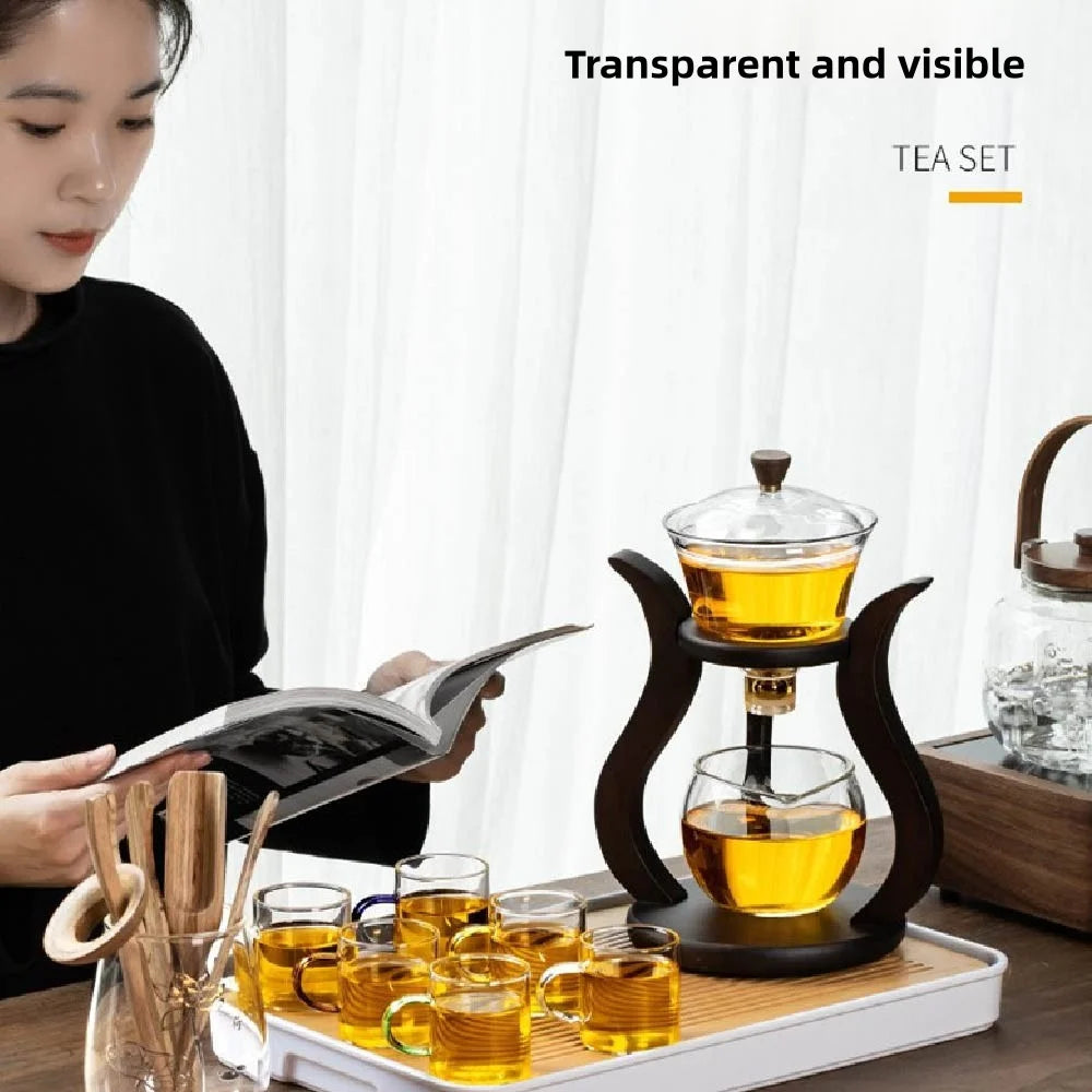 Lazy Kung Fu Drip Teapot Set – Magnetic Semi-Automatic Glass Tea Maker, Heat-Resistant Tea Set