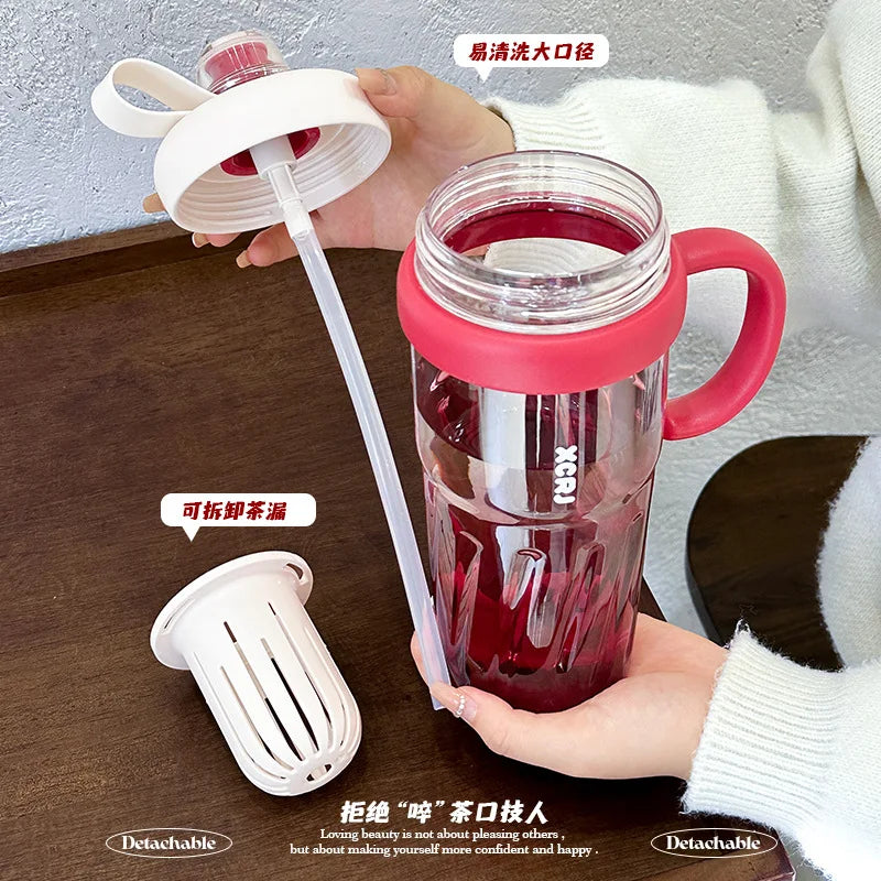 Bingba Large-Capacity Straw Cup – Gradient Color Teapot-Style Water Bottle for Summer