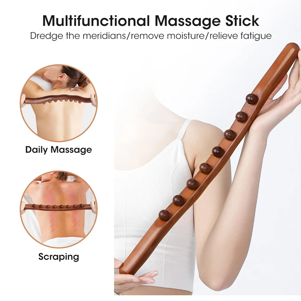 Handheld Wood Massage Roller Stick – Lymphatic Drainage & Cellulite Massager for Full Body
