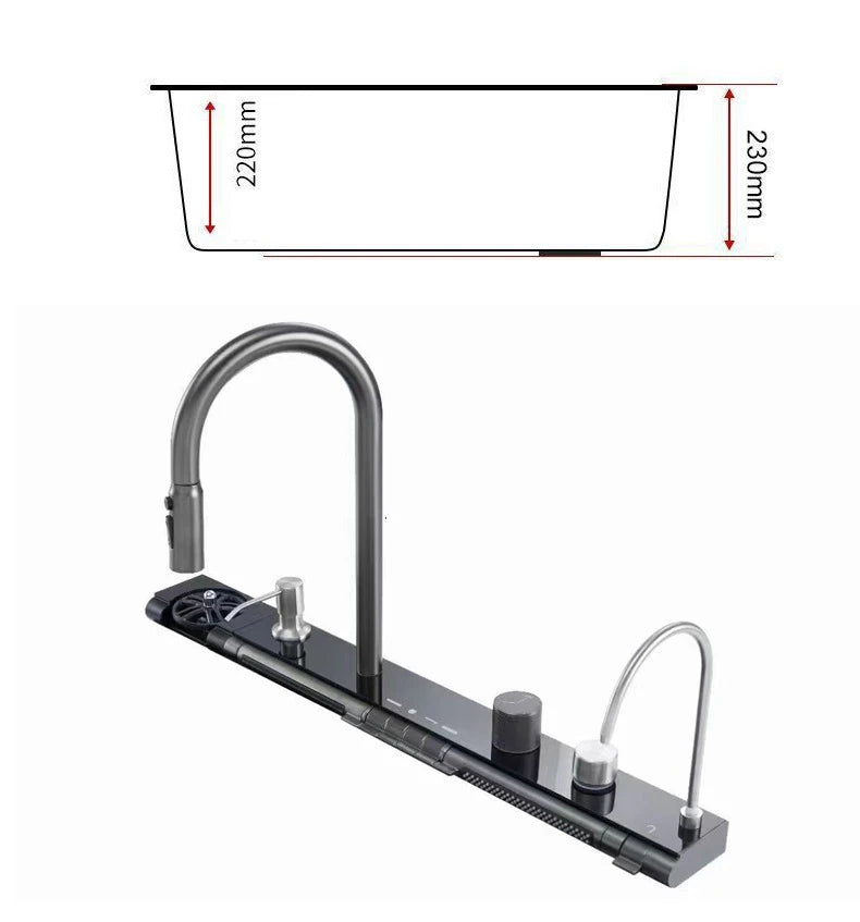 Multifunctional Nano Black Stainless Steel Kitchen Sink  Single Bowl with LED Digital Display