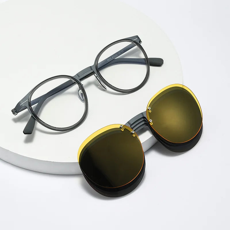 5-Lens Magnetic Polarized Sunglasses – Pure Titanium Frame Outdoor Driving Eyewear for Men