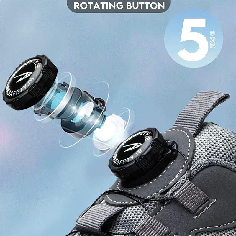 Men’s Safety Work Shoes with Rotating Button – Anti-Smash, Anti-Puncture Protective Boots in Sporty Fashion Style
