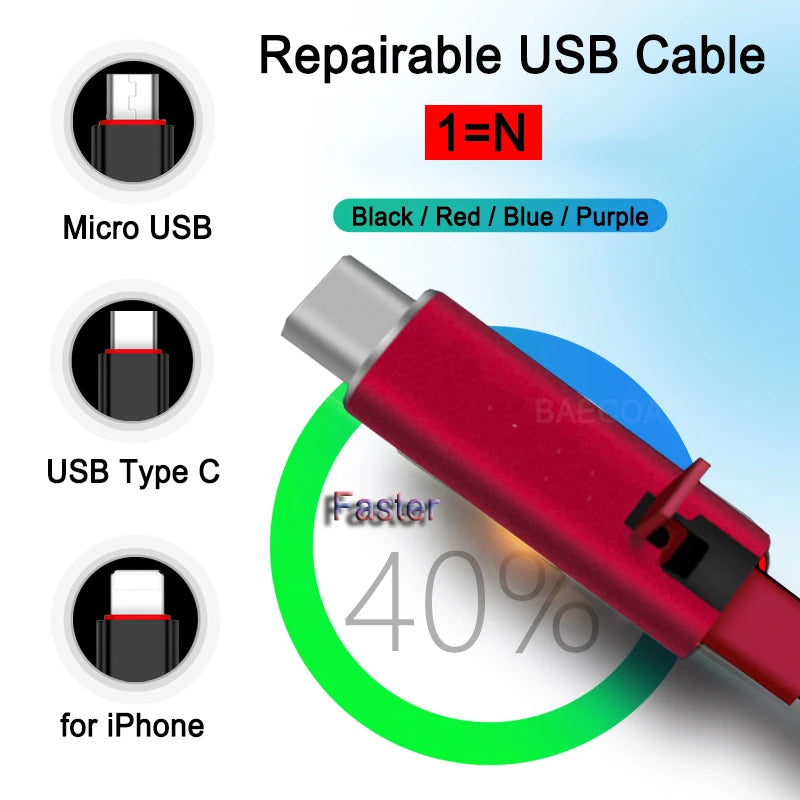 Magic Renewable USB Charging Cable – DIY Cutting & Repair Wire for iPhone, Samsung, Xiaomi, Type-C & Micro USB