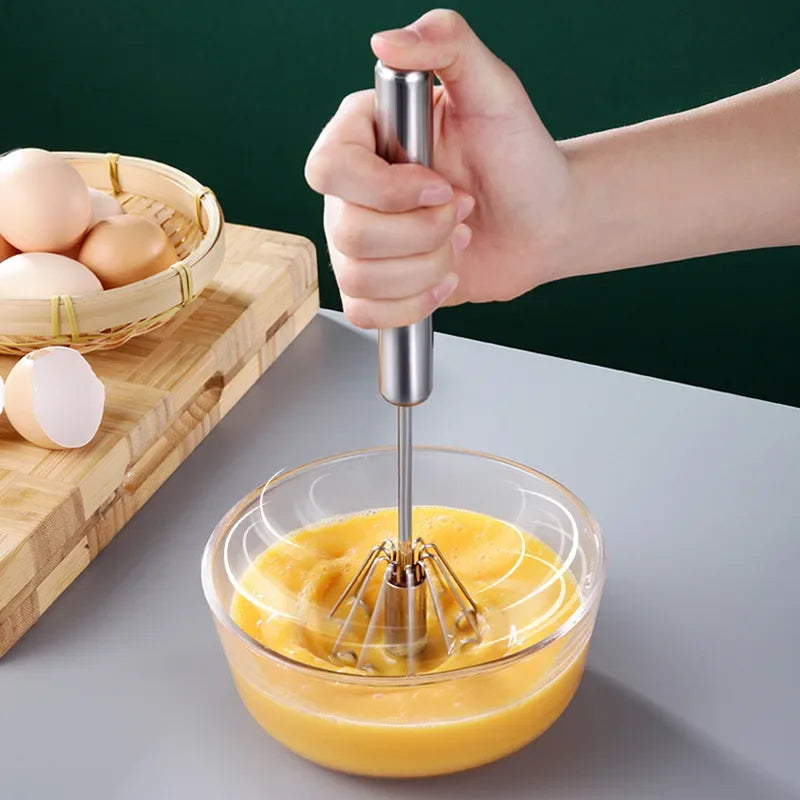 Hand Pressure Semi-Automatic Egg Beater – Stainless Steel Manual Whisk & Self-Turning Kitchen Mixer