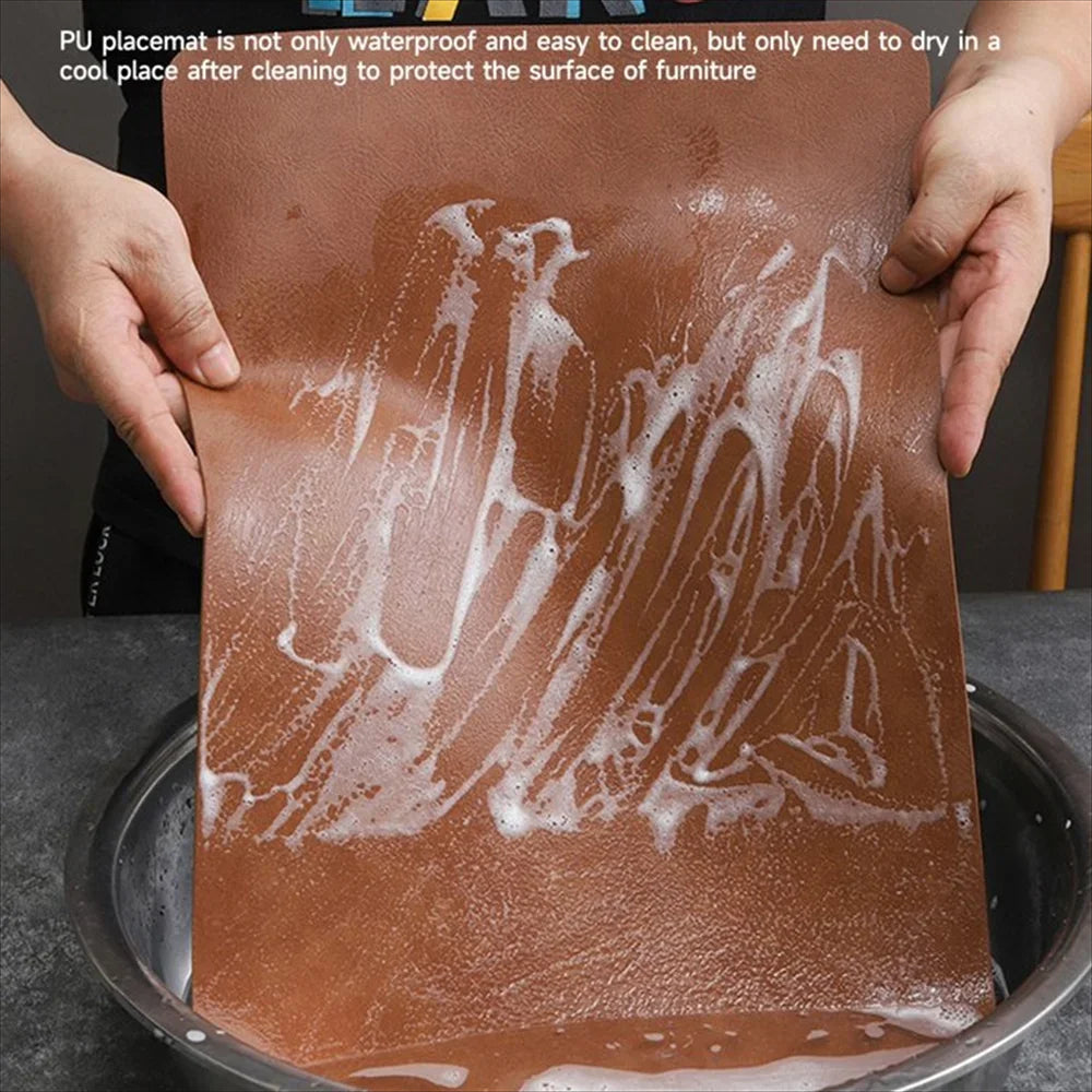 Cowhide Pattern PU Leather Placemats | Heat-Resistant, Waterproof & Wipeable Table Mats for Home & Parties