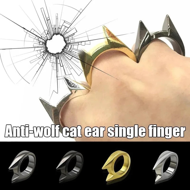 Cat Ear Self-Defense Ring  Portable Stainless Steel Personal Protection Tool