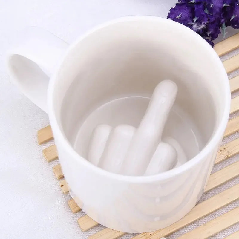 Funny Middle Finger Ceramic Mug  Creative Novelty Coffee Cup Gift