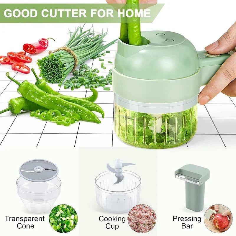 4-in-1 Wireless Electric Vegetable Cutter – Garlic Masher, Food Chopper & Meat Grinder