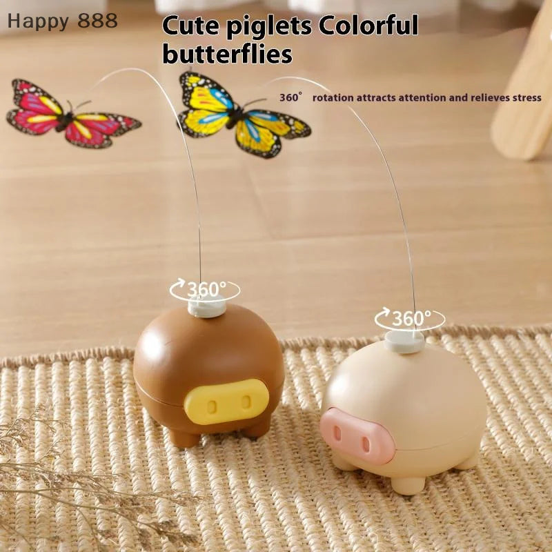 Interactive Electronic Cat Toy – Automatic Rotating Pig & Butterfly Puzzle Toy for Cats