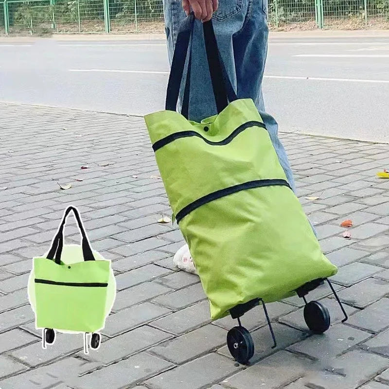 Foldable Portable Storage Bag with Telescopic Pull Rod – Reusable Waterproof Shopping & Travel Bag