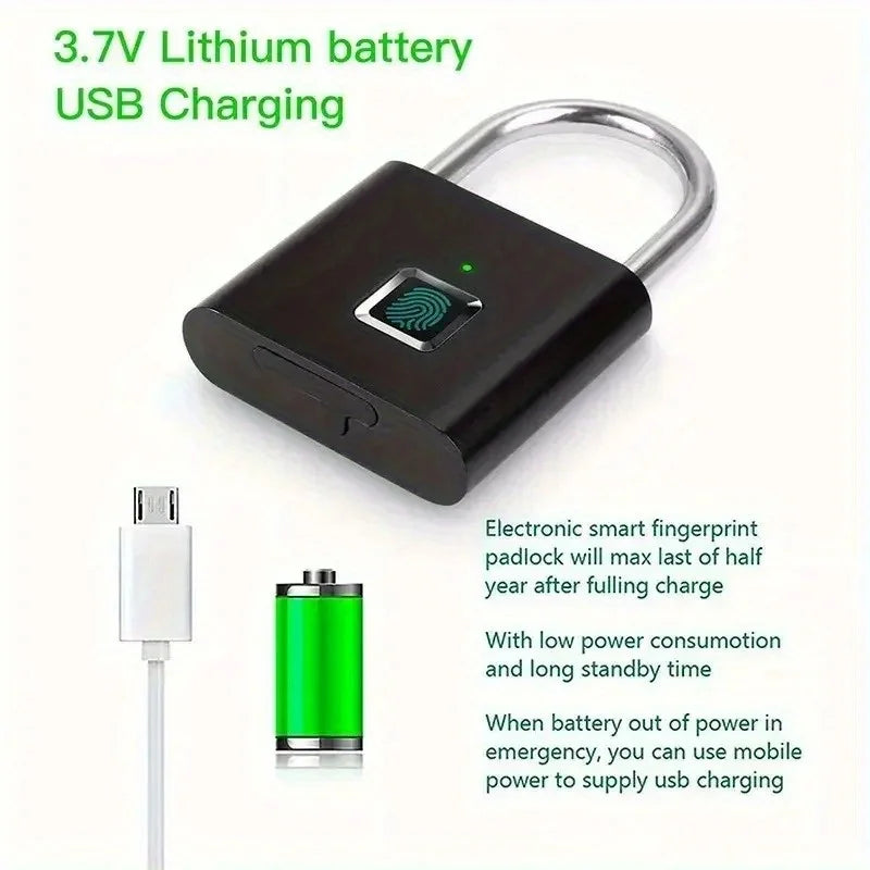 Mini Smart Fingerprint Padlock – Keyless USB Rechargeable Anti-Theft Lock for Luggage & Doors