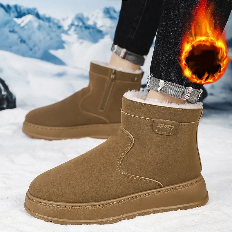 2025 Winter Men’s Warm Fur Snow Boots – Waterproof Suede Chelsea Ankle Boots with Plush Lining