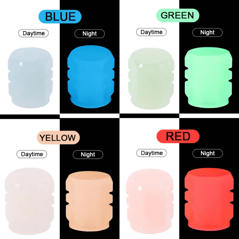 4PCS Luminous Tire Valve Stem Caps – Fluorescent Wheel Decoration for Car, Motorcycle & Bike