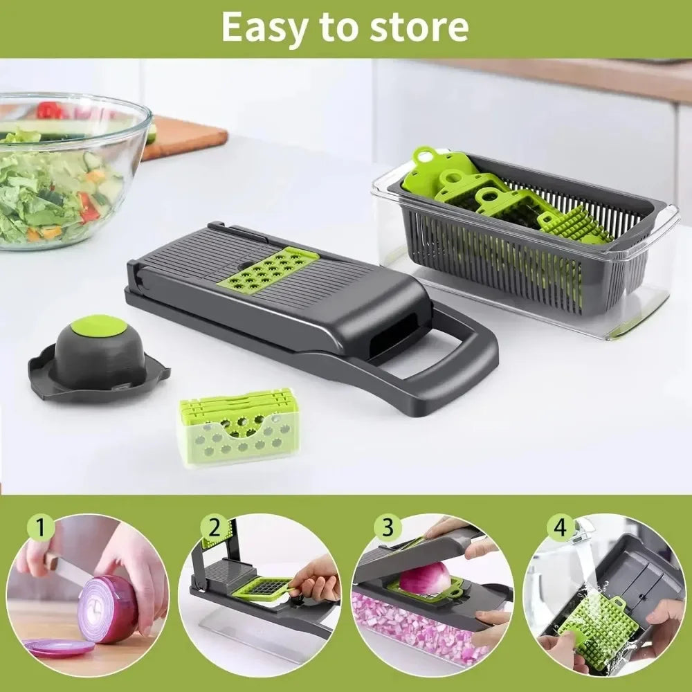 14-in-1 / 16-in-1 Multifunctional Vegetable Chopper – Handle Food Grater, Slicer & Dicer Kitchen Tool