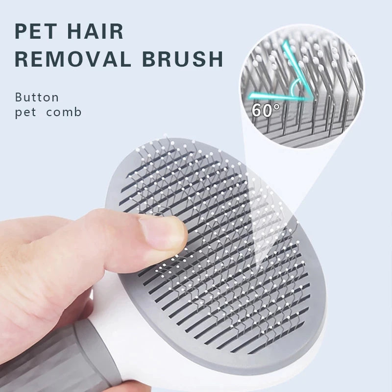 Cat & Dog Grooming Brush – Stainless Steel Pet Hair Removal Comb with Non-Slip Handle