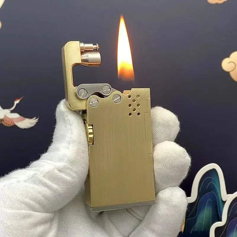 Handmade Brass Mechanical Gasoline Lighter – Automatic Ignition Titanium Alloy Gift Box