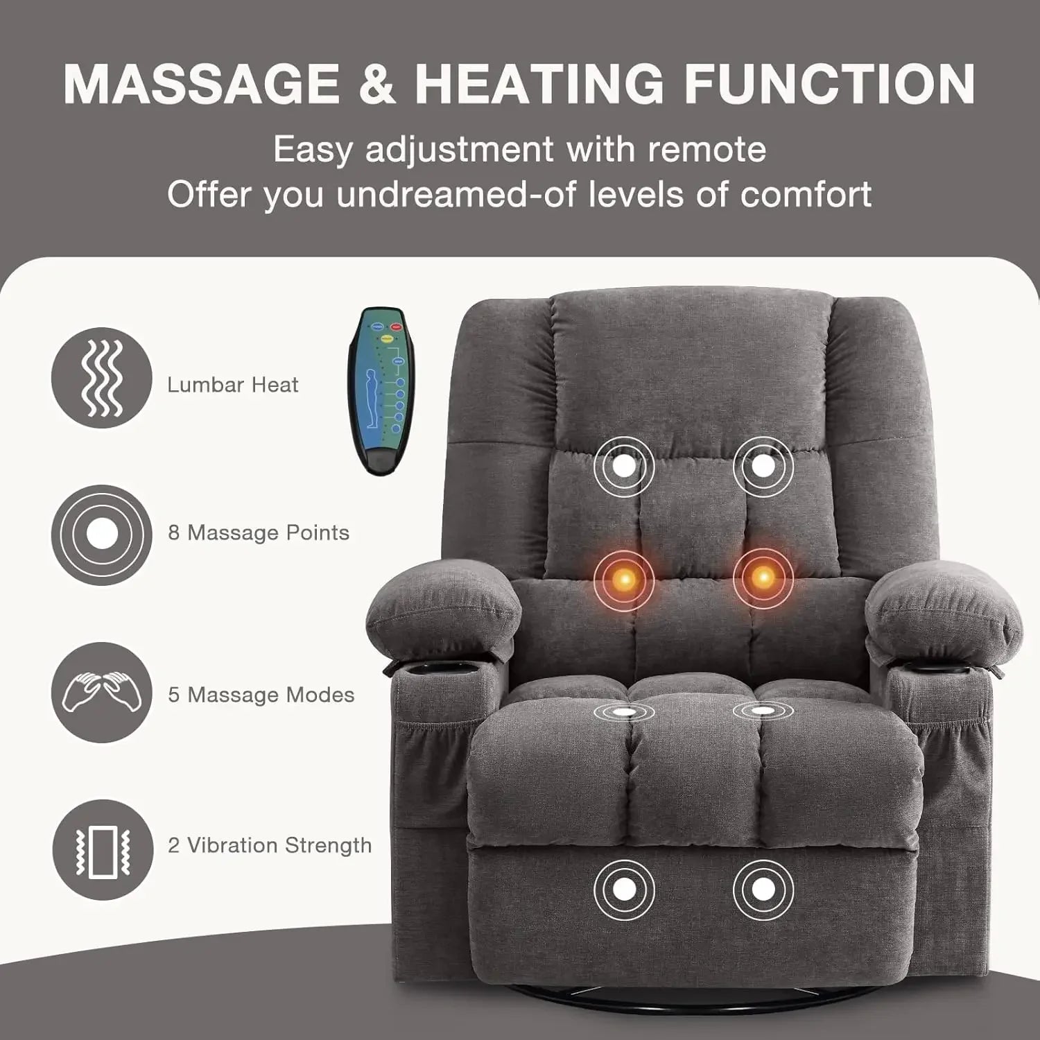 Massage Swivel Rocker Recliner Chair – Ergonomic Lounge with Heat & Vibration for Living Room