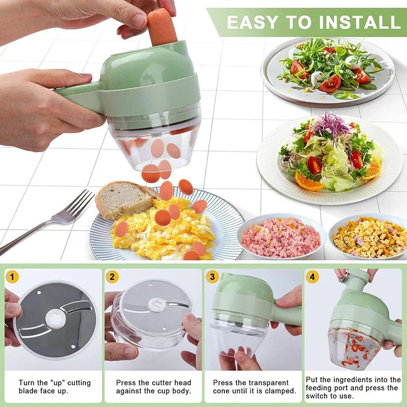 4-in-1 Wireless Electric Vegetable Cutter – Garlic Masher, Food Chopper & Meat Grinder