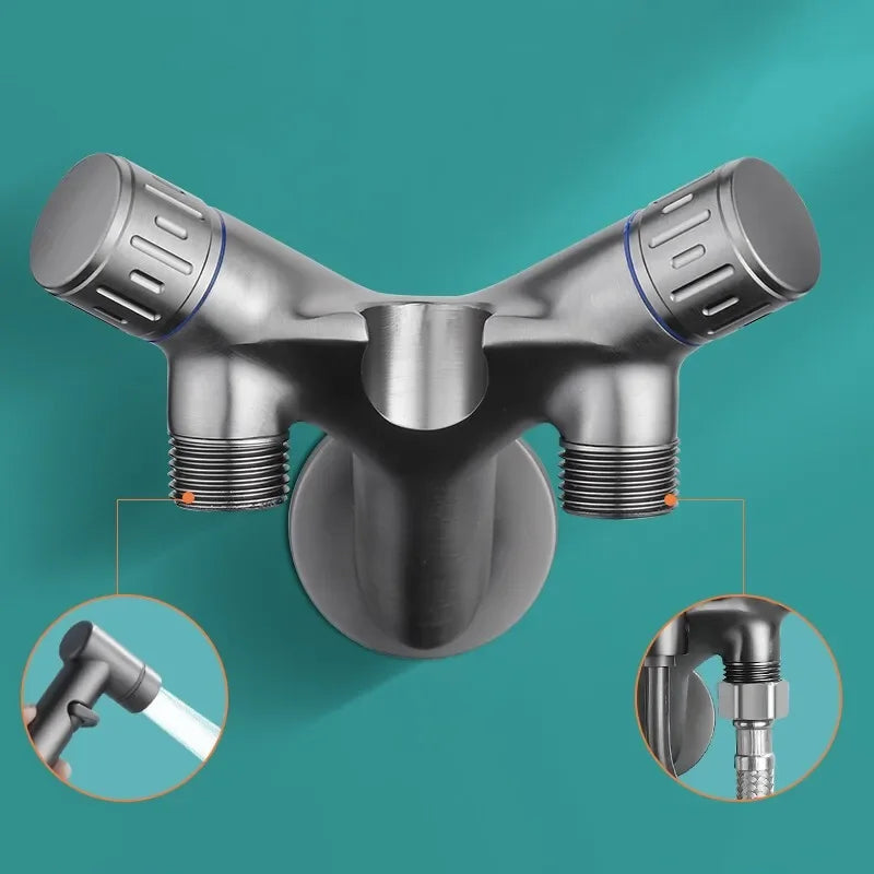 Handheld Toilet Bidet Sprayer Set – Mini Bathroom Self-Cleaning Shower Head with One-in-Two-Out Angle Valve