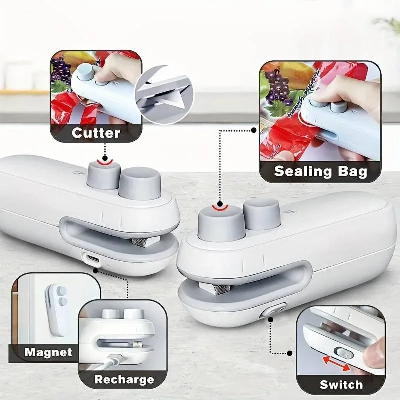2-in-1 Mini Plastic Bag Heat Sealer & Cutter – Portable Handheld Food Storage Sealing Machine, Thermal Sealant for Snacks & Packaging