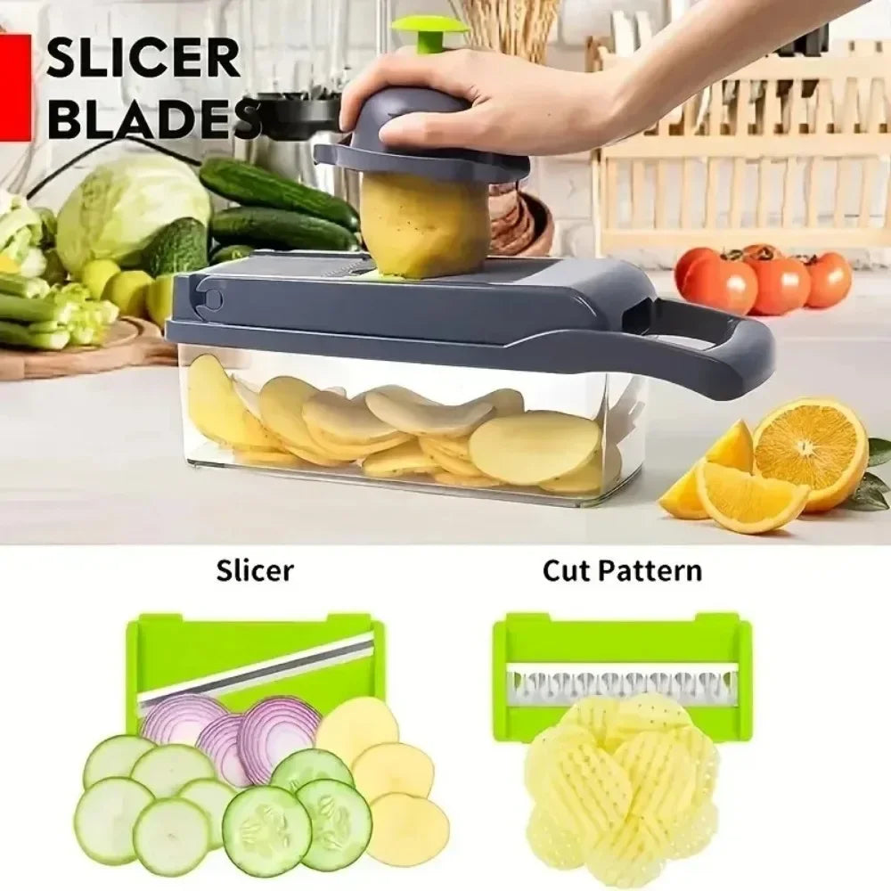 14-in-1 / 16-in-1 Multifunctional Vegetable Chopper – Handle Food Grater, Slicer & Dicer Kitchen Tool
