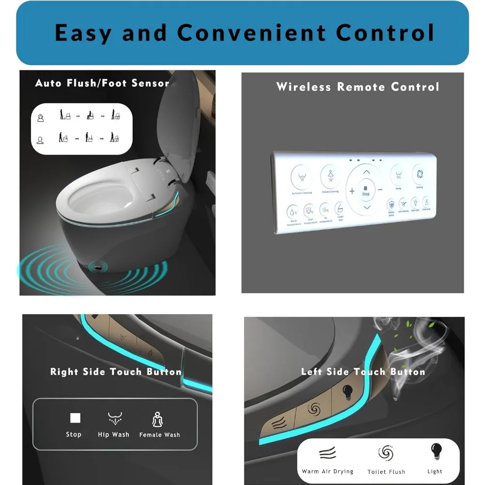 12" One-Piece Smart Toilet – Egg-Shaped Auto Flush, Foot Sensor, Night Light & Built-In Bidet Seat