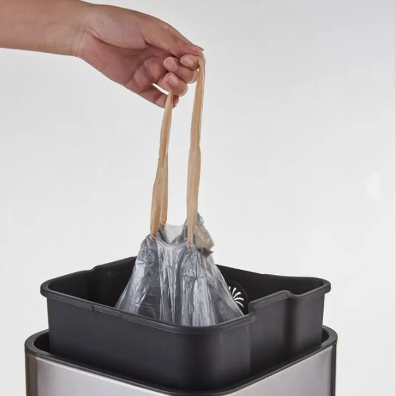 10pcs/roll Drawstring Garbage Bags – Thickened Household Trash Bags with Dispenser for Kitchen & Cleaning