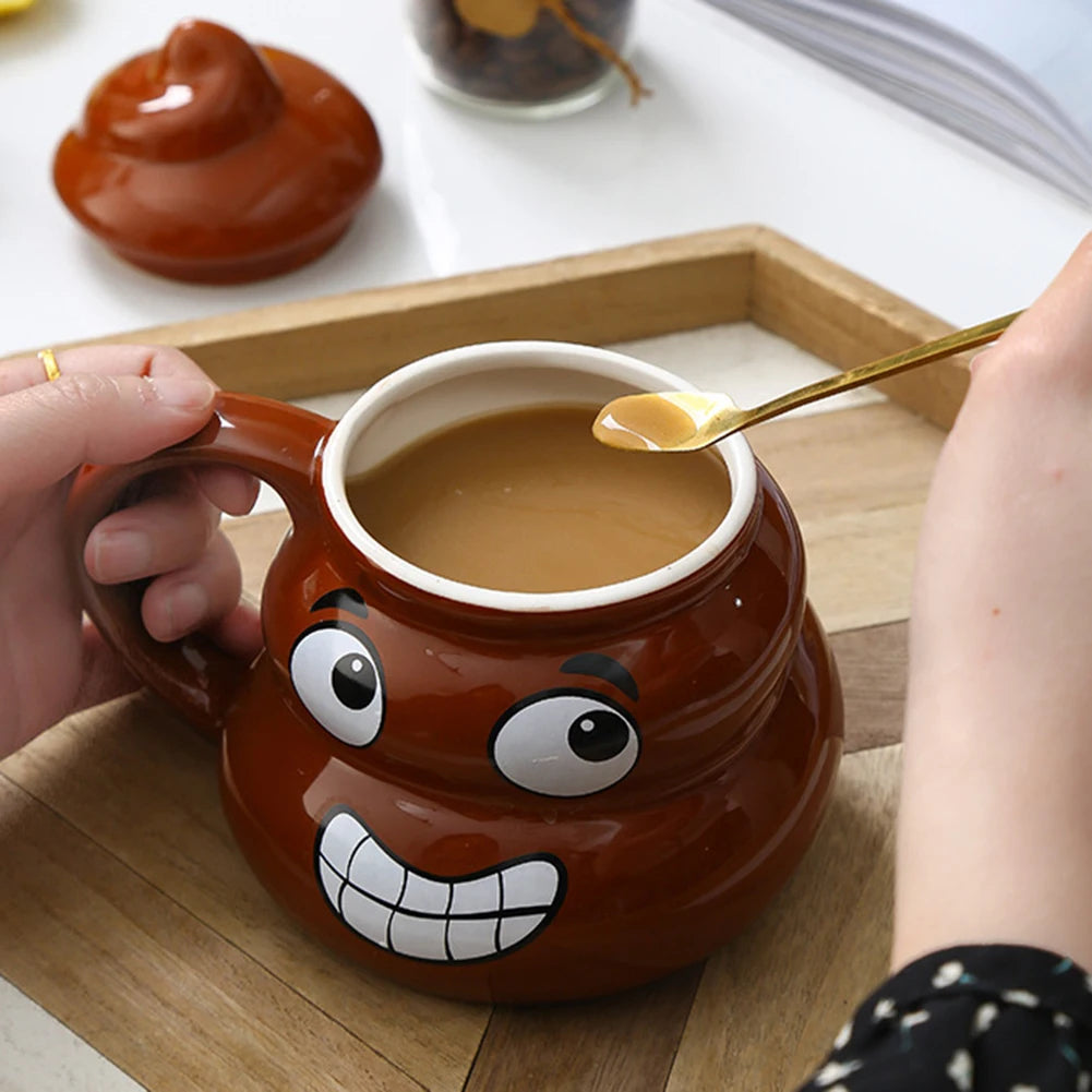 Funny Prank Poop Mug – Multifunctional Ceramic Tea & Coffee Cup with Spoon for Men and Women