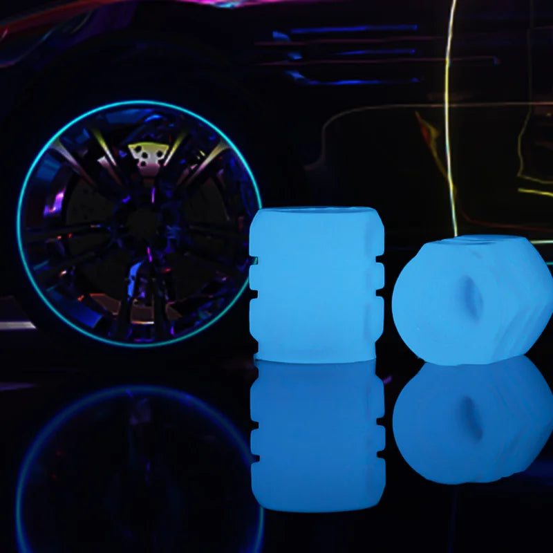 4PCS Luminous Tire Valve Stem Caps – Fluorescent Wheel Decoration for Car, Motorcycle & Bike