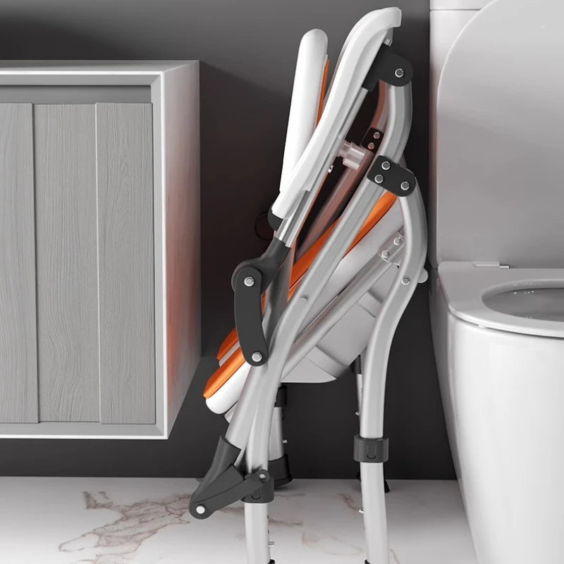 3D One-Hand Foldable Shower Stool – Adjustable 4-Height Bathroom Commode Chair with 41cm Widened Seat for Elderly & Disabled