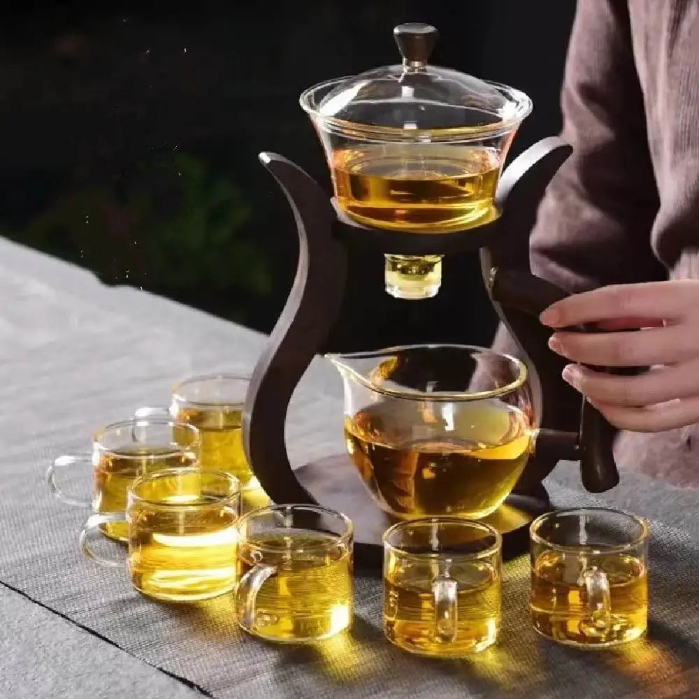 Lazy Kung Fu Drip Teapot Set – Magnetic Semi-Automatic Glass Tea Maker, Heat-Resistant Tea Set