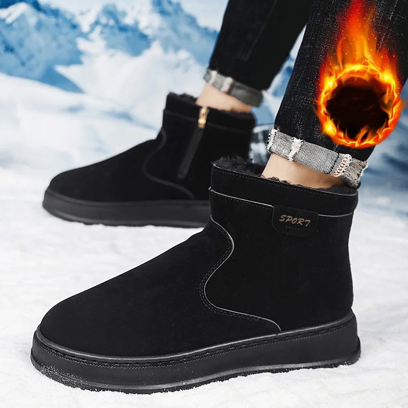 2025 Winter Men’s Warm Fur Snow Boots – Waterproof Suede Chelsea Ankle Boots with Plush Lining