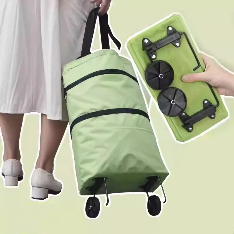 Foldable Portable Storage Bag with Telescopic Pull Rod – Reusable Waterproof Shopping & Travel Bag