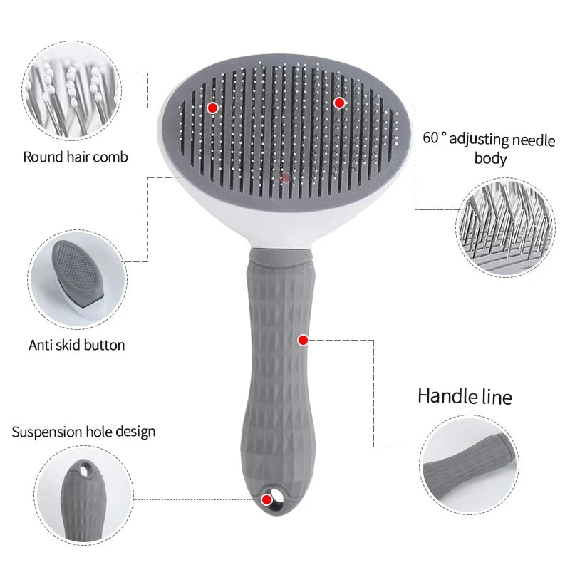 Cat & Dog Grooming Brush – Stainless Steel Pet Hair Removal Comb with Non-Slip Handle