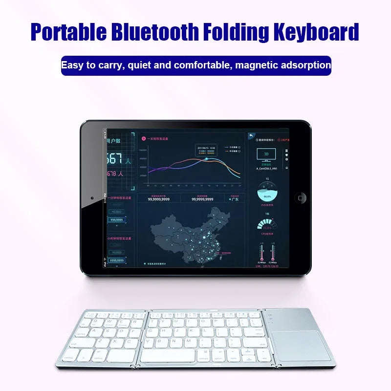Mini Tri-Folding Bluetooth Keyboard – Wireless TouchSub with Multi-Function Button for Windows, Android & iOS