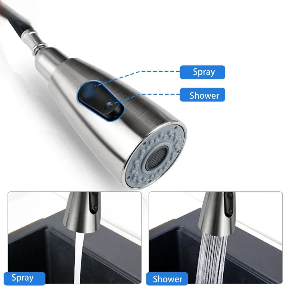 2-Mode Pull-Out Faucet Aerator Sprayer  Water-Saving Nozzle & Shower Head Bubbler for Kitchen & Bathroom