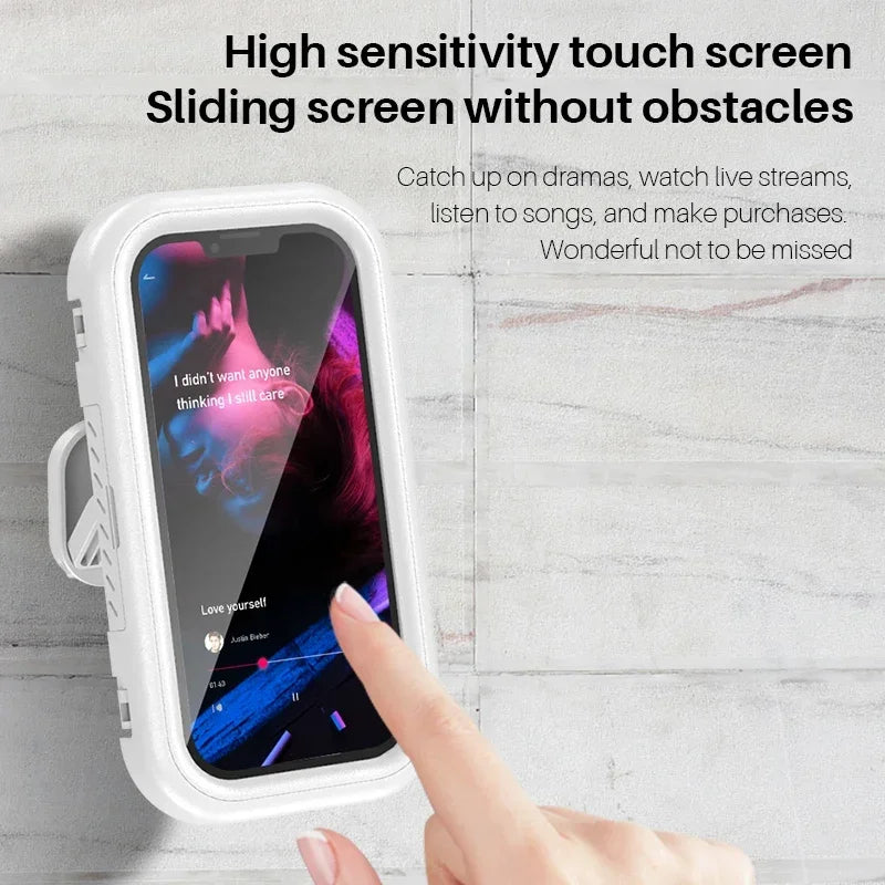 Adjustable Waterproof Cell Phone Holder – Sticky Wall Mount for Shower, Bathroom, and TV Use