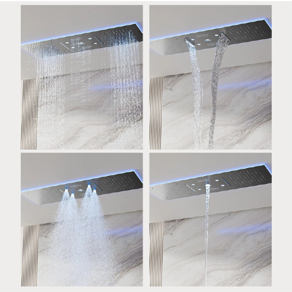 Luxury Black Brass LED Digital Shower System – Wall-Mounted 4-Function Ceiling Shower with Hot & Cold Dual Control