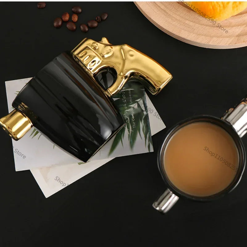 Revolver Handle Ceramic Coffee Mug  350ml Novelty Cup for Coffee, Tea & Milk