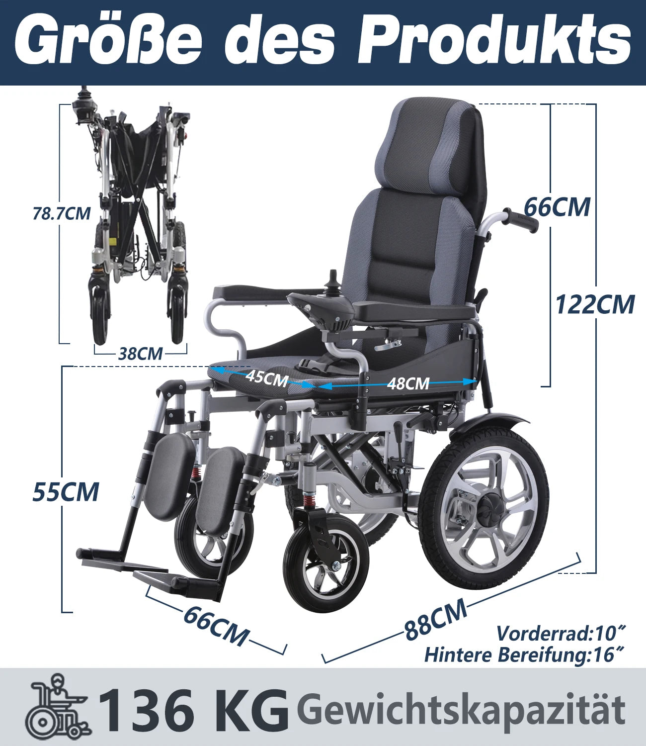 Electric Folding Wheelchair for Adults – Power Mobility Chair with Long-Lasting Support for Seniors