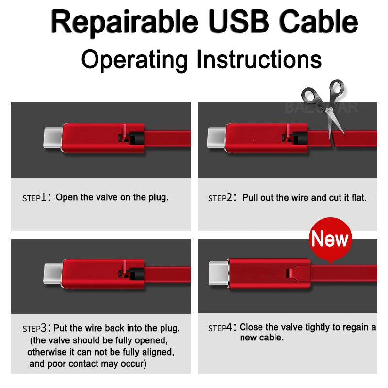 Magic Renewable USB Charging Cable – DIY Cutting & Repair Wire for iPhone, Samsung, Xiaomi, Type-C & Micro USB