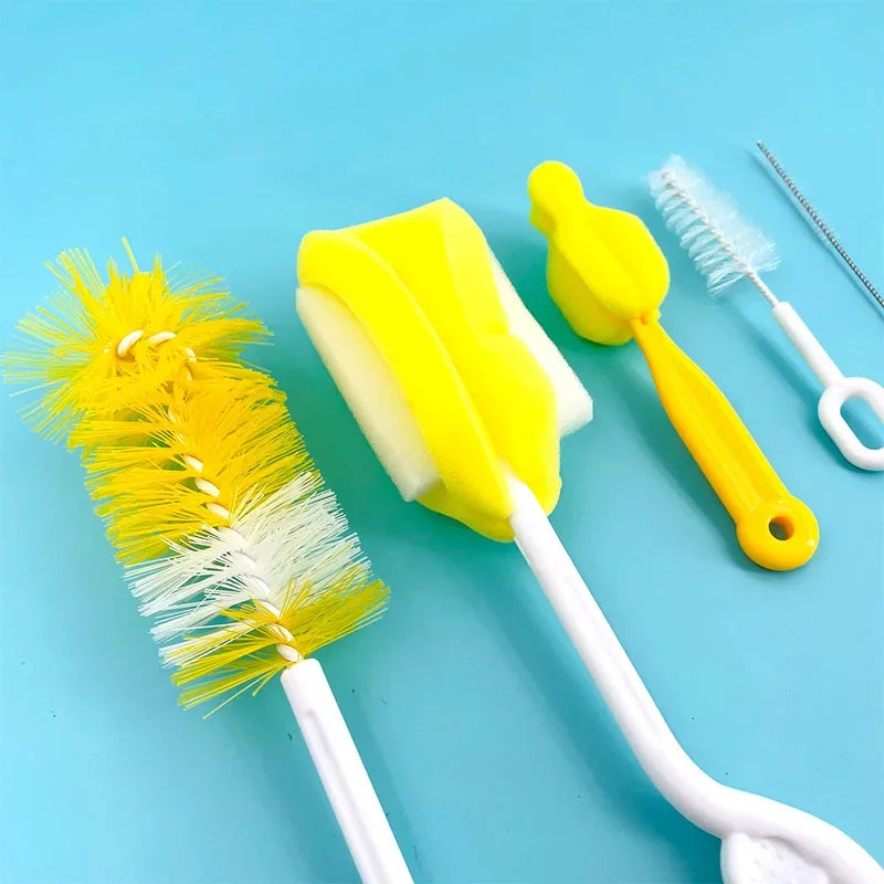 5-Piece Baby Bottle Brush Set 360° Rotating Nipple, Pacifier & Cup Cleaner with Soft Food-Grade Bristles