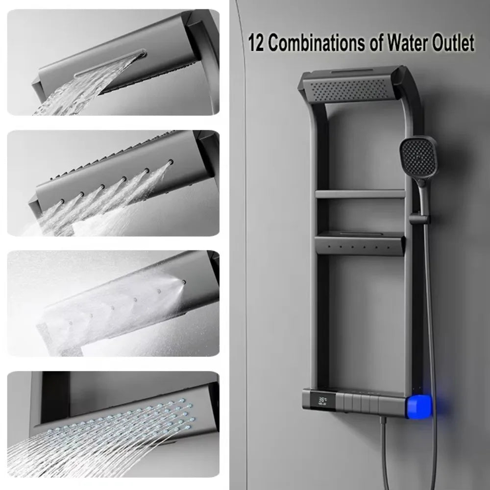 360° LED Digital Display Thermostatic Shower Panel – Piano Key Control Bathroom Set