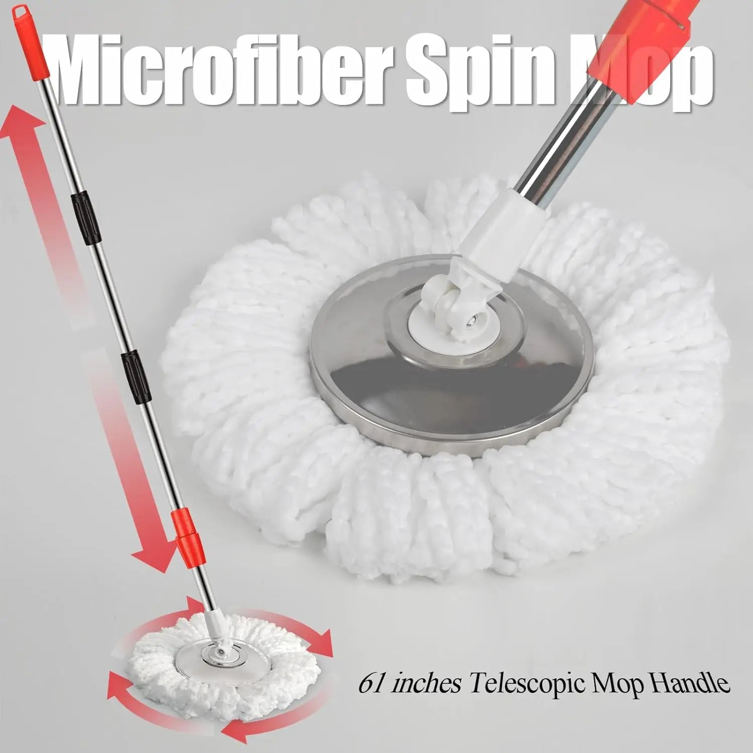 360° Spin Mop and Bucket Set with Wheels – Wet & Dry Separation System, 155cm Adjustable Handle, Easy Wringer Cleaning System