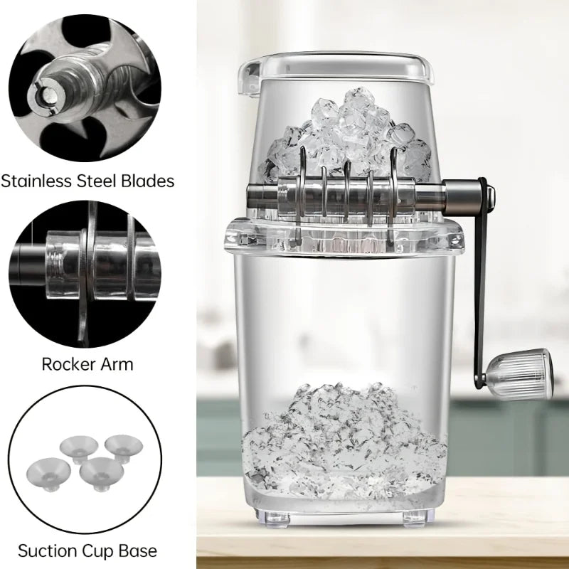 Manual Ice Crusher with Hand Crank – Portable Ice Shaver for Drinks & Desserts