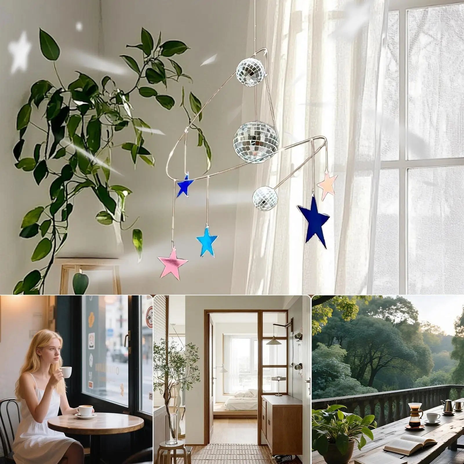 Mini Disco Ball Rainbow Maker – Reflective Spinner with Stars for Sunlight, Window, Garden, and Party Decoration